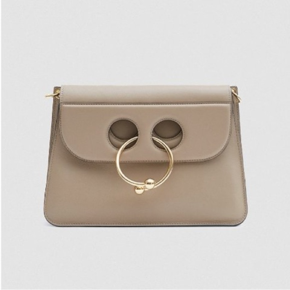 JW ANDERSON Taupe Crossbody Bag with Gold Ring Hardware
